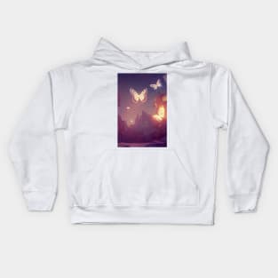 Cute Big Butterflies Lights Mountain Landscape Kids Hoodie